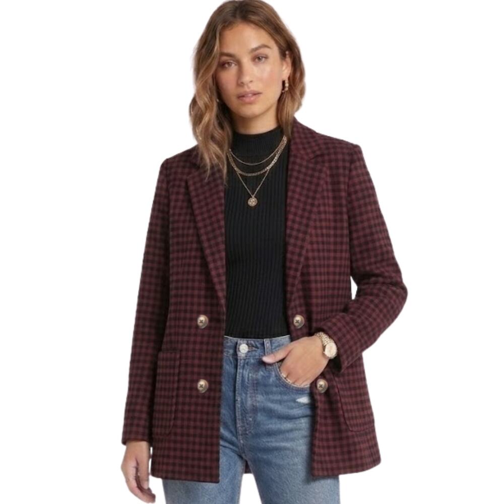 Belle by Kim Gravel Buffalo Check Menswear Jacket Bordeaux NWT Size XL - Picture 1 of 5